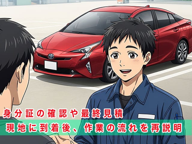 50プリウスの止まっている現地に到着後、作業の流れを再説明します。