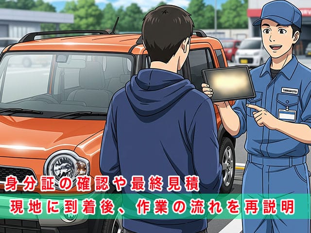 ハスラーの停まっている現地に到着後、作業の流れを再説明します