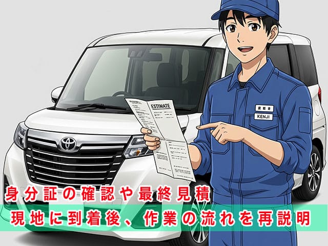 ルーミーの停まっている現地に到着後、作業の流れを再説明します