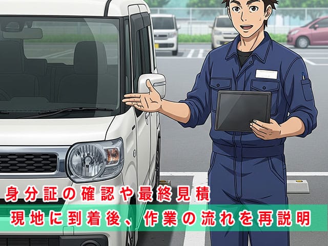 スペーシアの停まっている現地に到着後、作業の流れを再説明します