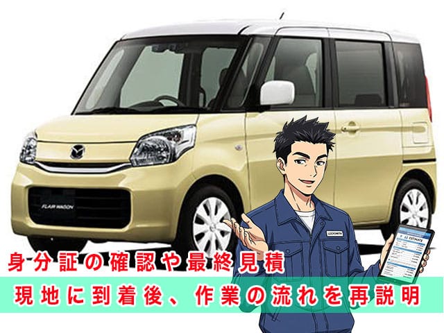 フレアワゴンの停まっている現地に到着後、作業の流れを再説明します