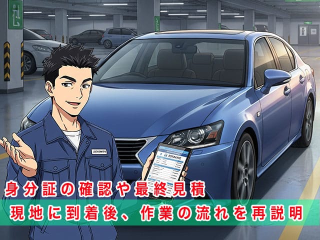 レクサスGSの停まっている現地に到着後、作業の流れを再説明します