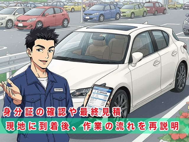 レクサスCTの停まっている現地に到着後、作業の流れを再説明します