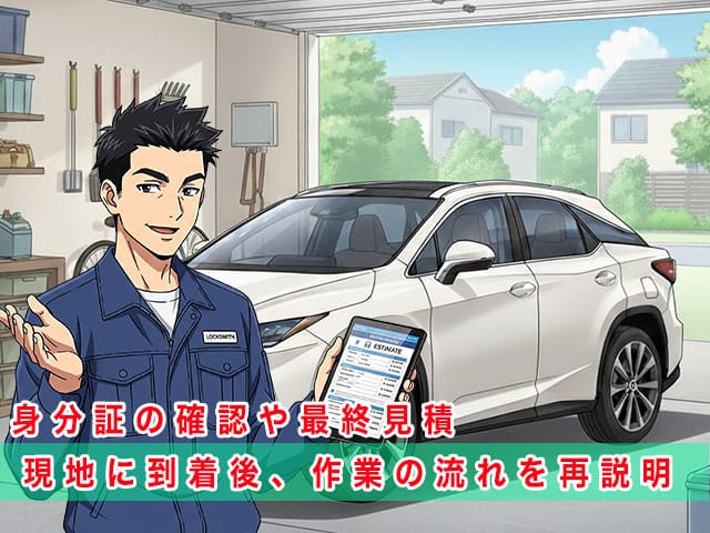 レクサスRXの停まっている現地に到着後、作業の流れを再説明します