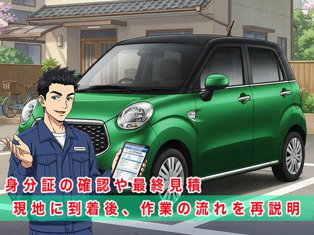 キャストの停まっている現地に到着後、作業の流れを再説明します