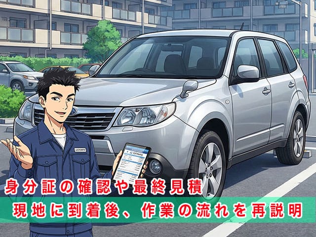 フォレスターの停まっている現地に到着後、作業の流れを再説明します