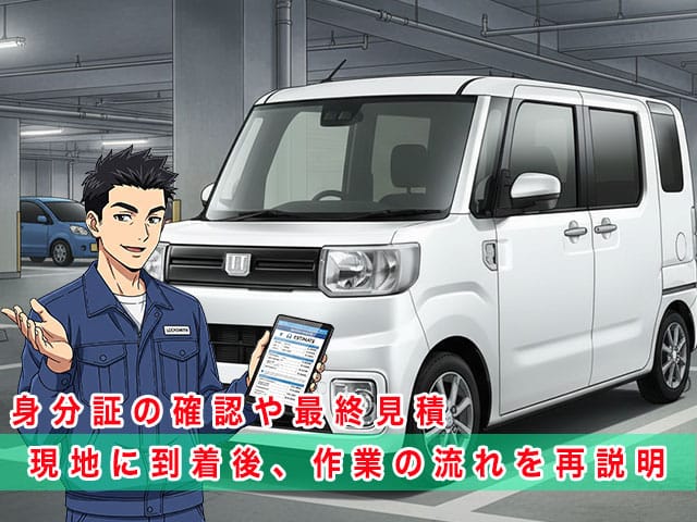 ウエイクの停まっている現地に到着後、作業の流れを再説明します