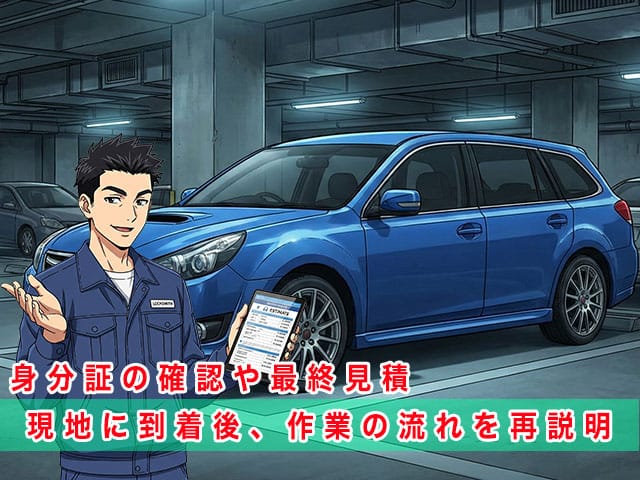 5代目レガシィの停まっている現地に到着後、作業の流れを再説明します