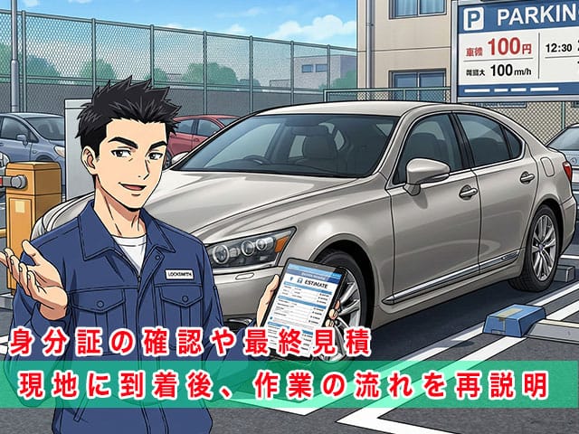 レクサスLS40系後期型の停まっている現地に到着後、作業の流れを再説明します