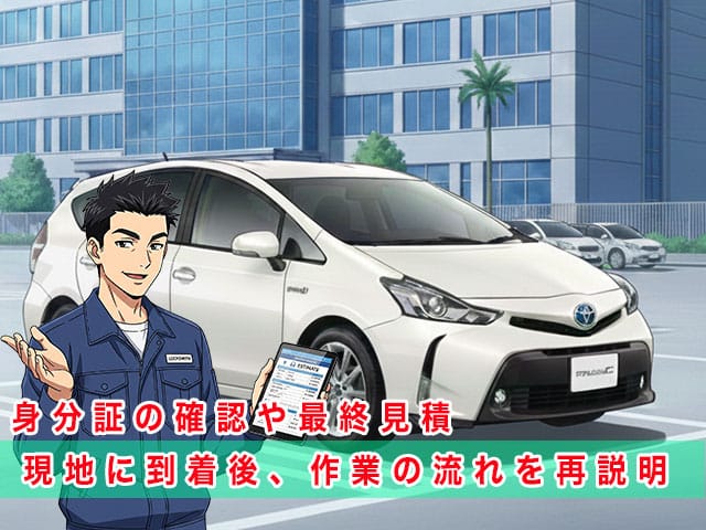 プリウスアルファ40系前期型の停まっている現地に到着後、作業の流れを再説明します