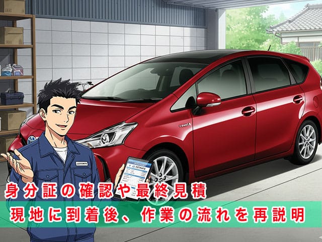 プリウスα40系後期型の停まっている現地に到着後、作業の流れを再説明します