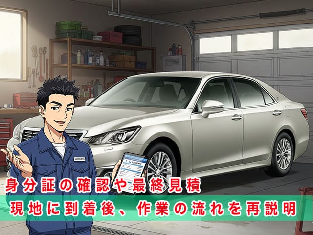 210系クラウンの停まっている現地に到着後、作業の流れを再説明します