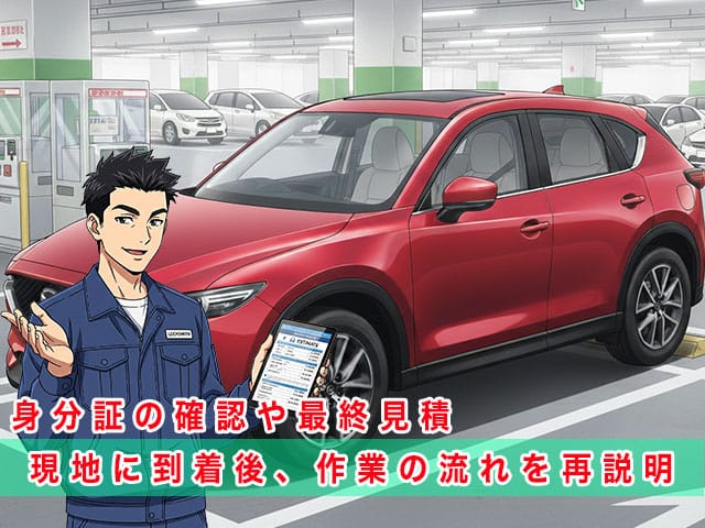 KF系前期型CX-5の停まっている現地に到着後、作業の流れを再説明します