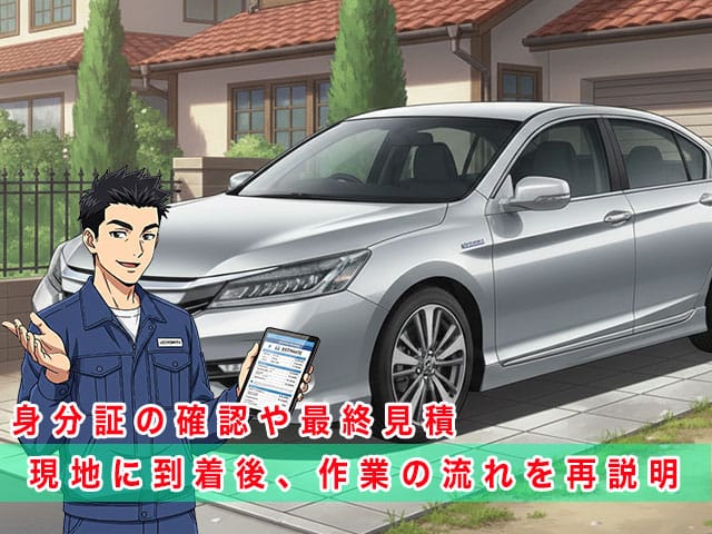 アコード(CR系)の停まっている現地に到着後、作業の流れを再説明します