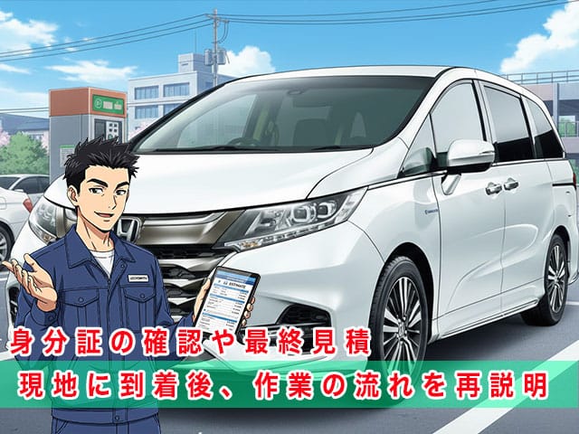 オデッセイHV(RC4/前期型)の停まっている現地に到着後、作業の流れを再説明します