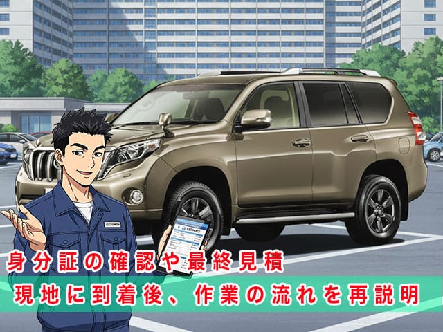 150系前期型ランドクルーザープラドの停まっている現地に到着後、作業の流れを再説明します