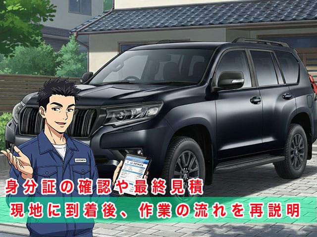 150系後期型ランドクルーザープラドの停まっている現地に到着後、作業の流れを再説明します