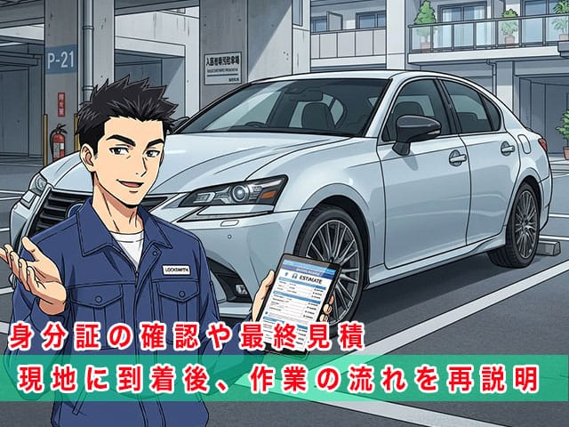 レクサスGS(10系)の停まっている現地に到着後、作業の流れを再説明します