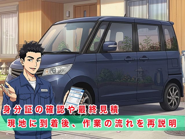 ルークス（ML21S）の停まっている現地に到着後、作業の流れを再説明します