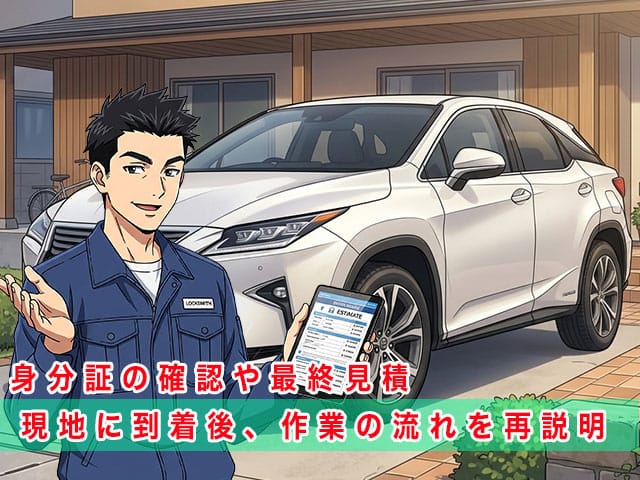 レクサスRX(20系)の停まっている現地に到着後、作業の流れを再説明します